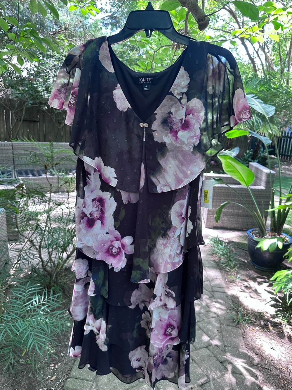 Ignite Floral Layered Chiffon Dress in Black & Pink